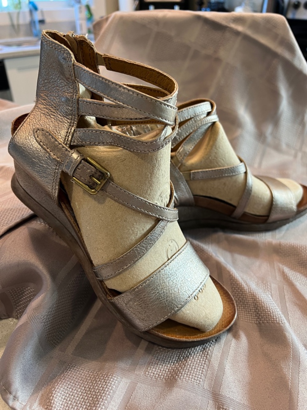Miz Mooz bronzy/goldtone Strappy Wedge Sandals